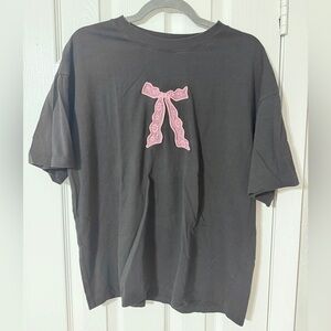 NWOT COTTON ON Bow T-Shirt Black and Pink Lace Bow Short Sleeve Tee Top Casual M